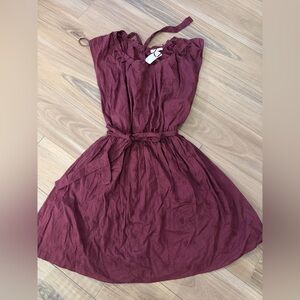 LC Lauren Conrad Deep Burgundy Embroidered Tie-Waist Dress